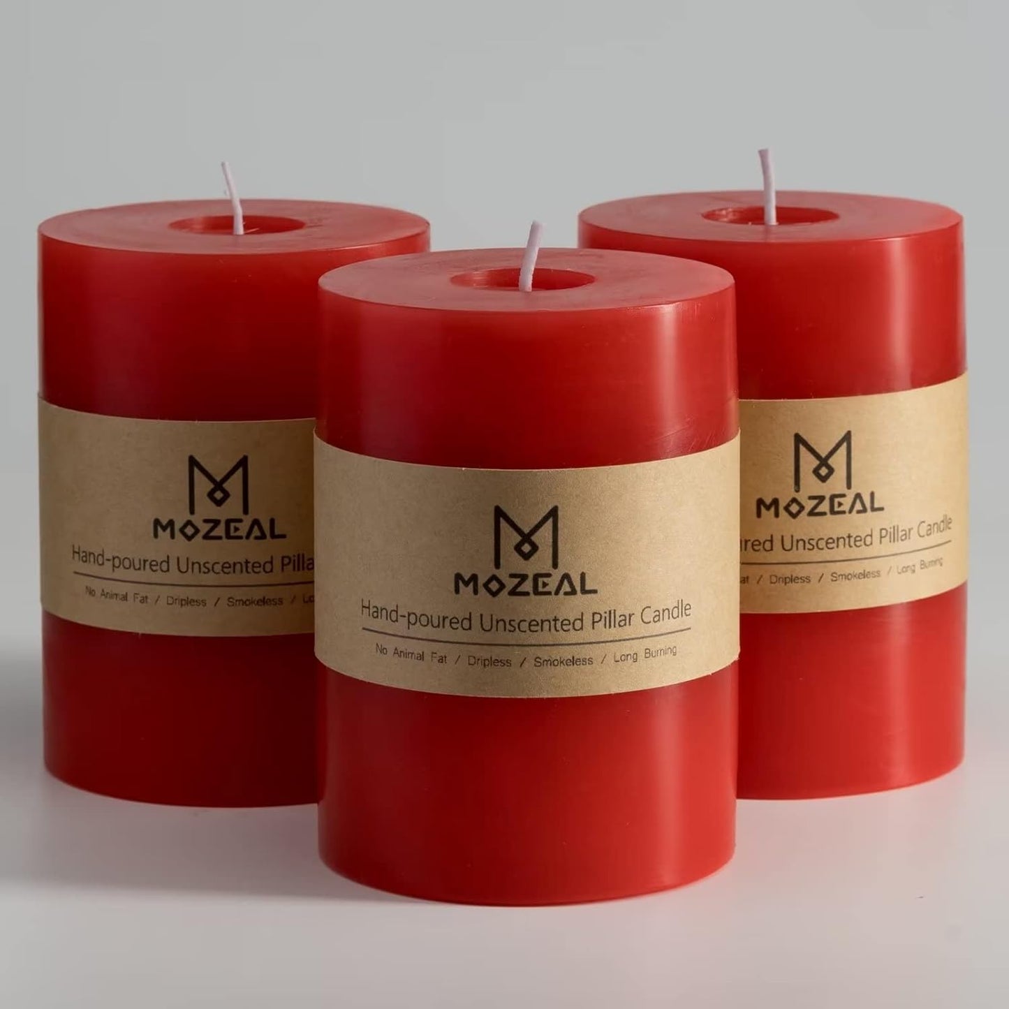 MOZEAL 3" x 4" Hand-Poured Unscented Candle,Dripless Pillar Candle Set of 3,Long Clean Burning,Approx 72 Hours Burn Time,Rustic Country Style,Wedding,Dinner,Christmas and Home Decor,White