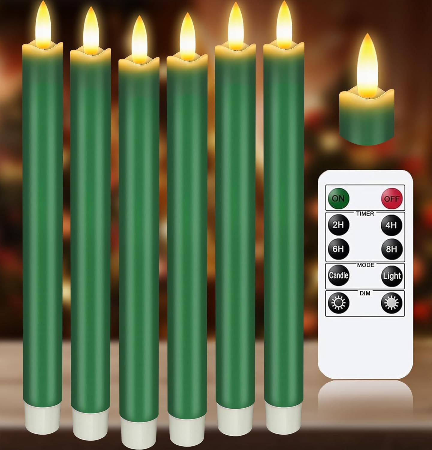 KSWING Upgraded Real Wax Short LED Flameless Taper Candles with Remote, 6 PCS White Candlesticks Battery Operated 3D Flickering - 6" Realistic Fake Candle Sticks for Home/Wedding/Fireplace Xmas Decor