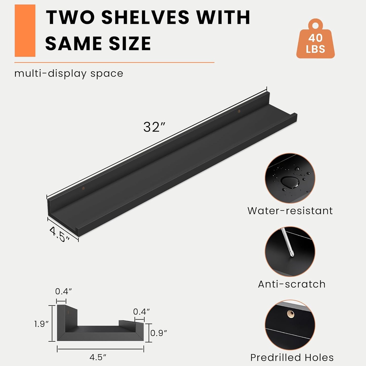 Heimlove Picture Ledge Shelf, Floating Shelves Set of 2, 24 Inches Picture Shelf for Wall with Ledge, Kids Bookshelf Wall Mounted for Living Room Bedroom Decor Books Photo Frames - White