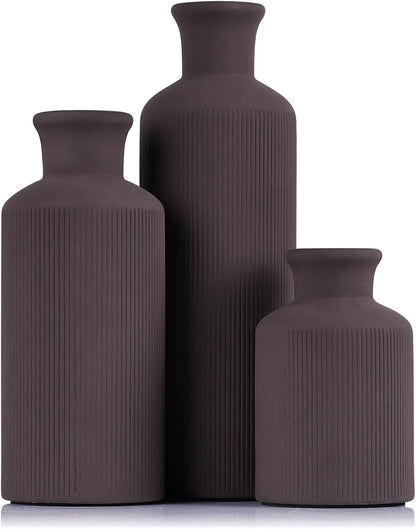 Blue Ceramic Vase Set - 3 Blue Small Vases, Farmhouse Country Flower Vase Home Decor, Living Room Decoration, Table Decoration, Fireplace Decor, and Entrance Decorations Centerpieces