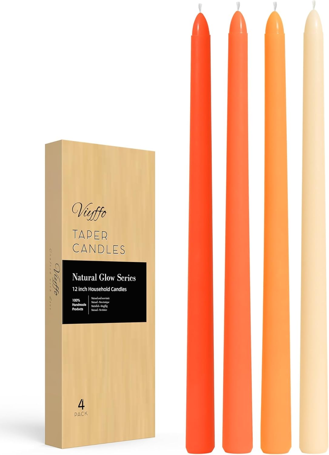 Viyffo Taper Candles, 12 Inch, 12 Pack, Brown – Unscented, Smokeless Design, Up to 8-Hour Burn – Tall Candlesticks for Table Decor, Weddings & Dinners