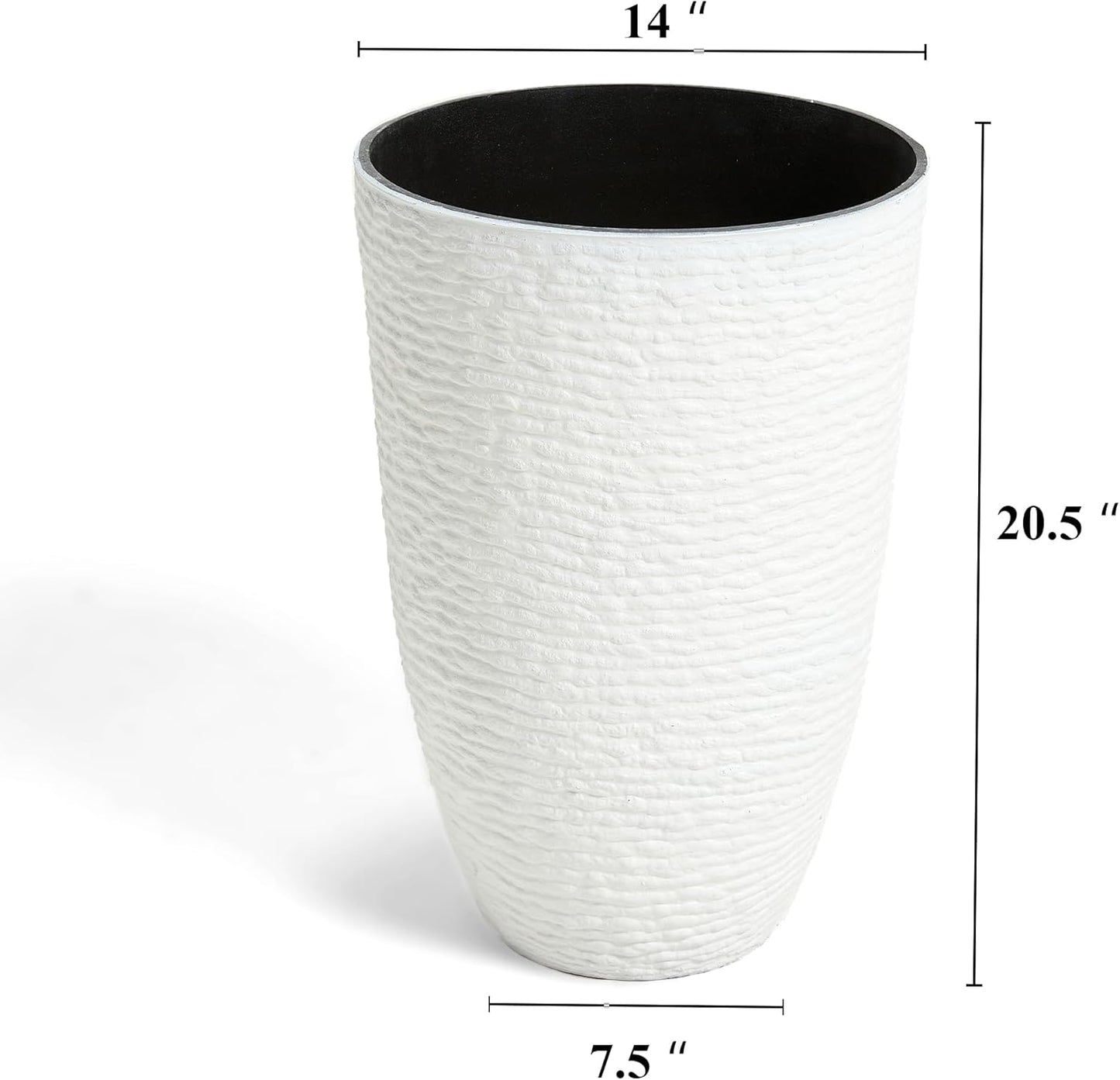 Worth 9 Gallon Tall Round Planters Set of 2-14" Dia x 21" H Stone Finish Flower Pots Indoor Decorative Container Garden Patio Unbreakable Beige