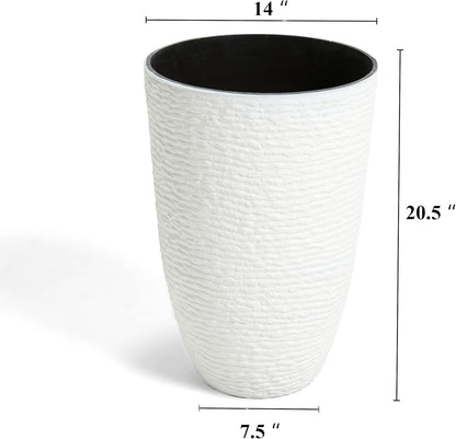 Worth 9 Gallon Tall Round Planters Set of 2-14" Dia x 21" H Stone Finish Flower Pots Indoor Decorative Container Garden Patio Unbreakable Beige