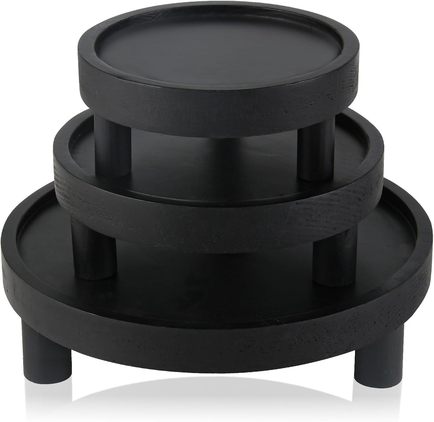 3PCS Wooden Display Risers for Display,Wood Riser Display Pedestal Stand for Home Décor (Modern Black,8,6,5'')