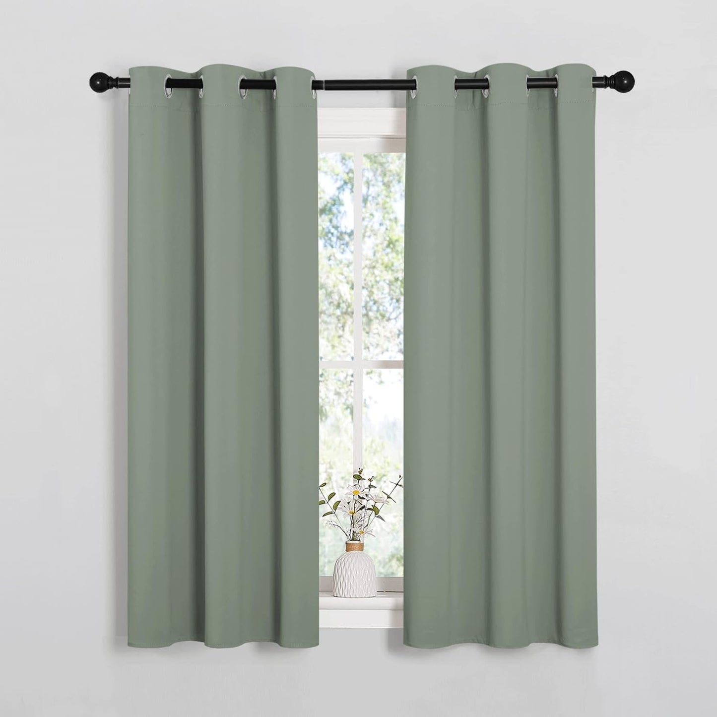 NICETOWN Halloween Pitch Black Solid Thermal Insulated Grommet Blackout Curtains/Drapes for Bedroom Window (2 Panels, 42 inches Wide by 63 inches Long, Black) - Colors B