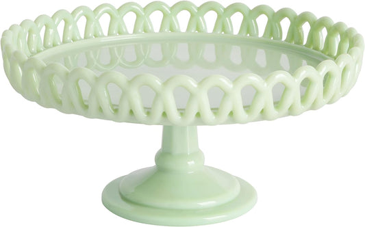 Martha Stewart Highbrook 11" Jadeite Glass Cake Stand – Handmade Vintage-Style Dessert Stand with Ruffle Trim, Decorative Pedestal Cake Plate for Display & Serving