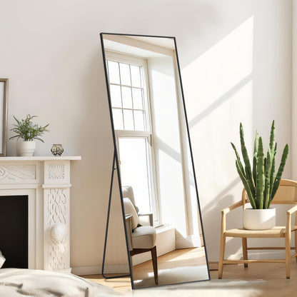 Mirror Full Length, Upgraded 16"x59" Body Wall Mirrors with Shatter-Proof Glass, Floor Standing, Hanging or Leaning, Tall Mirror with Stand Aluminum Alloy Frame for Bedroom Cloakroom