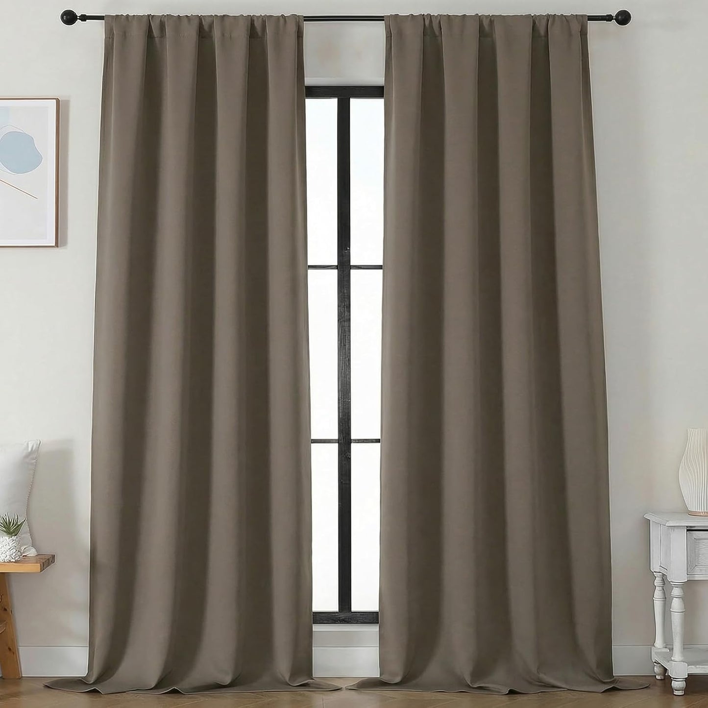 Simplebrand Ava Sage Green Blackout Curtains for Bedroom 63 Inch Length 2 Panels Set, Solid Thermal Insulated Energy Saving Rod Pocket Window Treatment Curtains Blackout Drapes, W40 x L63 Inch, Sage - Colors A