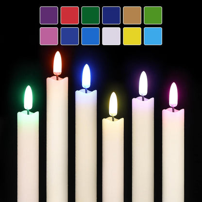 GenSwin Flameless Ivory Taper Candles Flickering with 10-Key Remote, Battery Operated Led Warm 3D Wick Light Window Candles Real Wax Pack of 6, Christmas Home Wedding Decor(0.78 X 9.64 Inch)