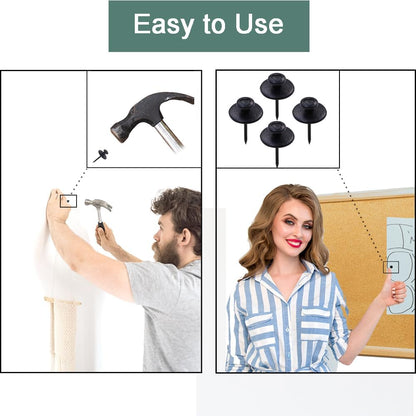 50 PCS Push Pins Picture Hangers Wall Hooks, Double Headed Thumb Tacks for Wall Hangings, Renter Friendly Decor Small Picture Frame Hangers for Drywall Cork Board Home Office Photo Decorations(Black)