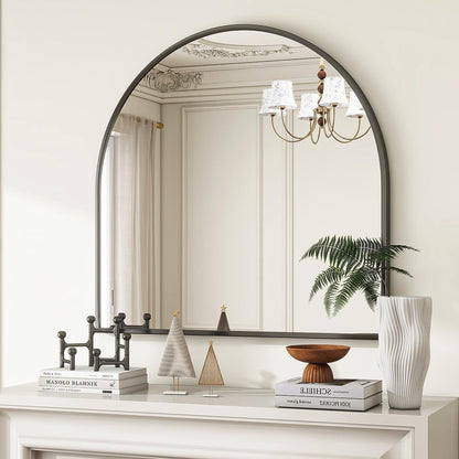 VooBang Arched Wall Mirror, 24 x 36 inch Arch Bathroom Mirror, Wall Mounted Vanity Mirror with Arch Metal Frame, Modern Bathroom Vanity Mirror for Bedroom, Living Room, Hanging or Leaning, Black