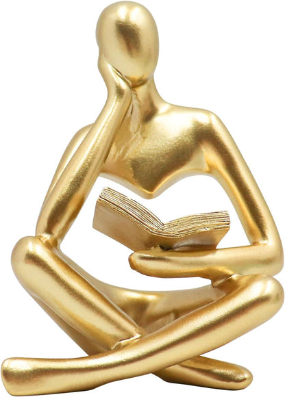 Jinkoozz Reading Women Statue, Thinker Sculptures, Abstract Art Ornament, Modern Aesthetic Figurine Decoration, Suitable for Home Living Room Bedroom Office Shelf Table Desk Bookshelf Decor
