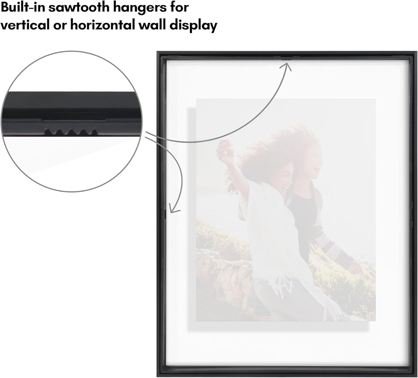 Americanflat Aluminum 11x14 Floating Picture Frame with Shatter-Resistant Glass - Use as 8x10 Picture Frame or Display 11x14 Photo - Signature Float Collection - Photo Frames for Wall Display - Black