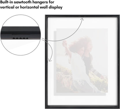 Americanflat Aluminum 11x14 Floating Picture Frame with Shatter-Resistant Glass - Use as 8x10 Picture Frame or Display 11x14 Photo - Signature Float Collection - Photo Frames for Wall Display - Black
