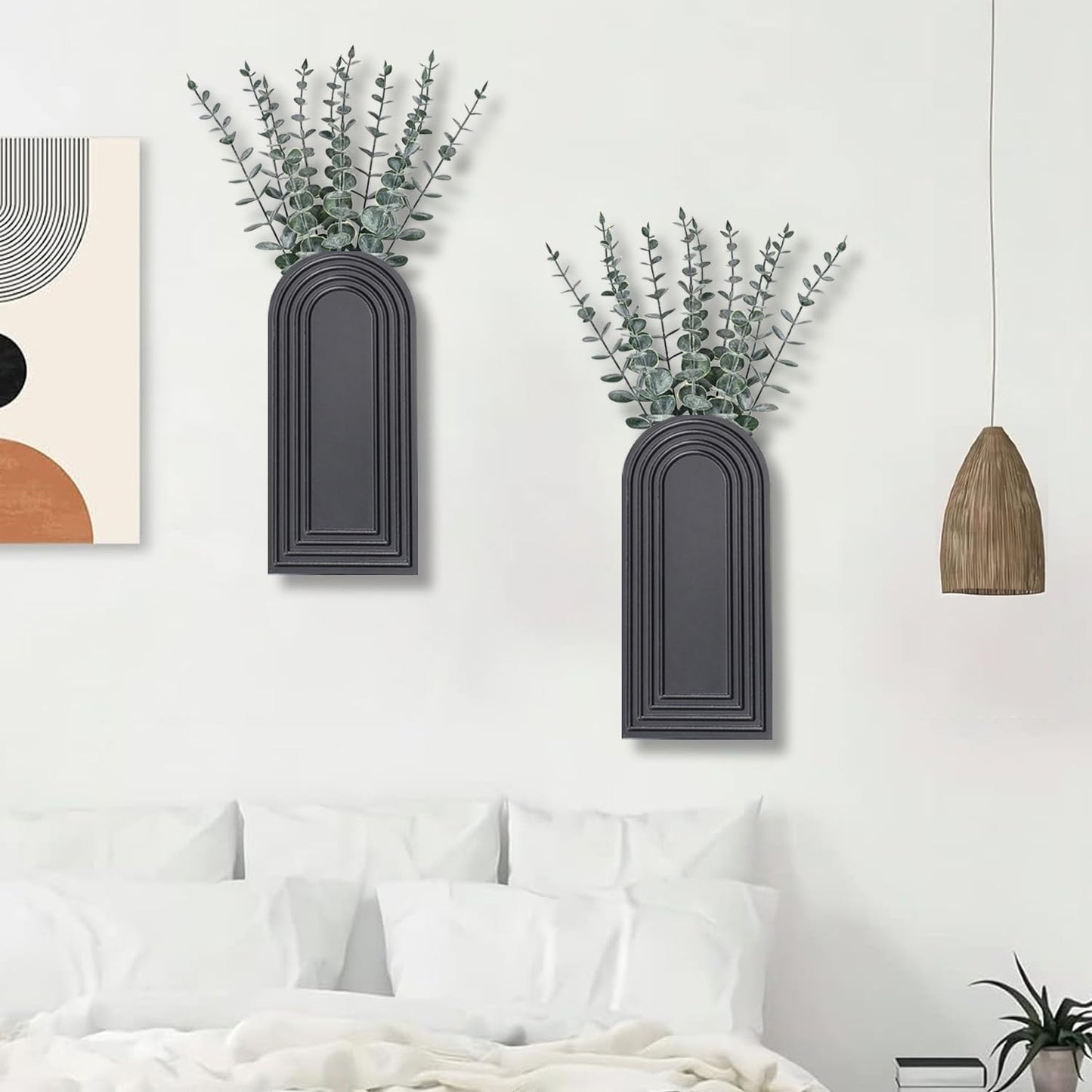 Dnnnii 2 Pack Wooden Wall Vase Set - Brown Finish Modern Farmhouse & Boho Wall Decor for Entryway, Hallway, Bathroom, Living Room, Dining Room, Narrow Spaces