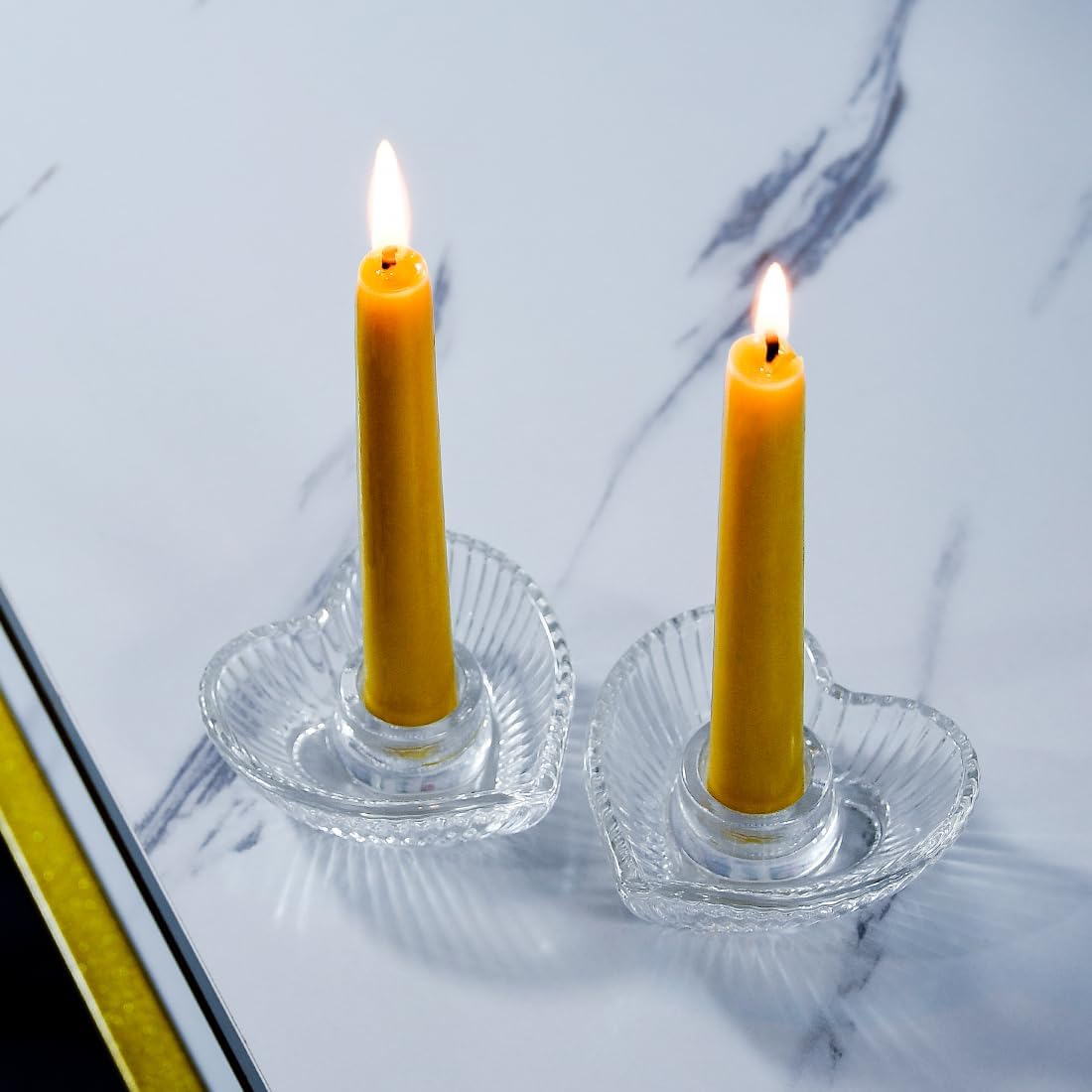 Natural Beeswax Taper Candles, DEYBBY Smokeless and Dripless Beeswax Candles, Long Lasting Burning, Nontoxic, 8 inch, 6 Pack