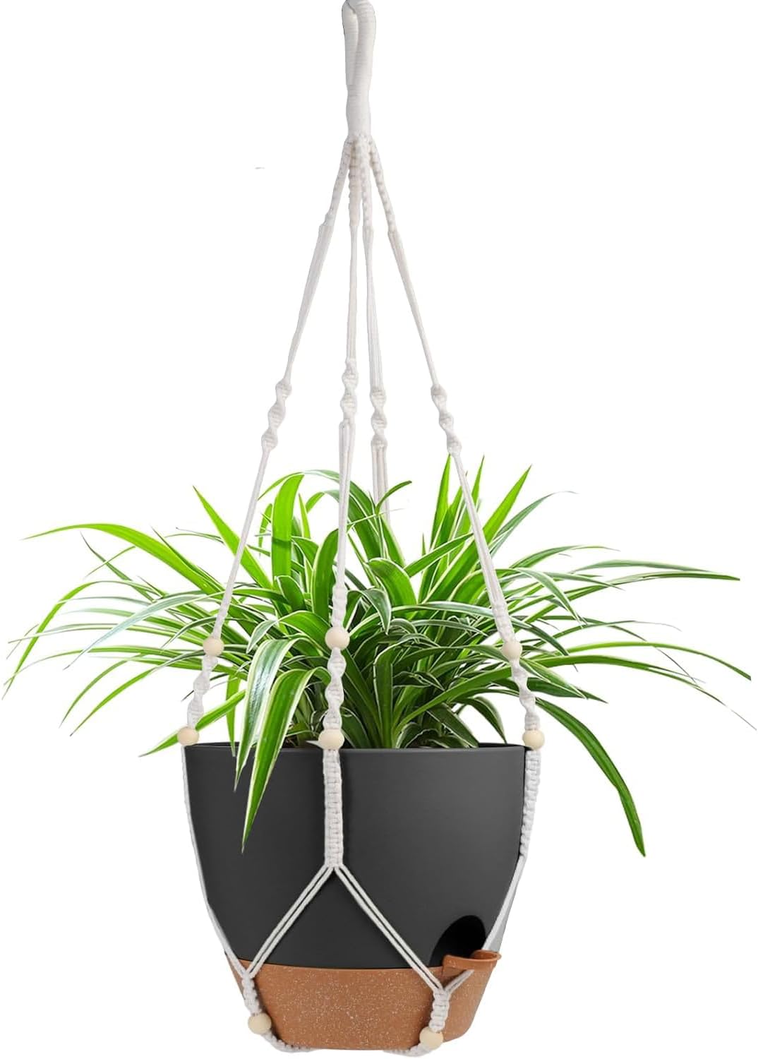 Vanslogreen Hanging Planters for Indoor Outdoor Plants, 2 Pack Self Watering Hanging Pot with Drainage Holes & Removable Tray (Black, 8'')