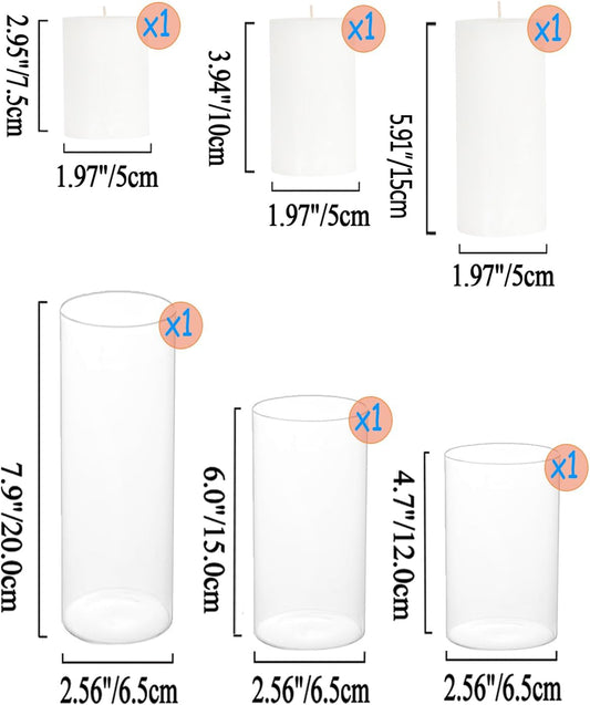 24 Pcs White Pillar Candles and Glass Candle Holders Cylinder Candle Vases for Pillar Candles Hurricane Candle Holders Set for Wedding Party, Event, Home Office Decor