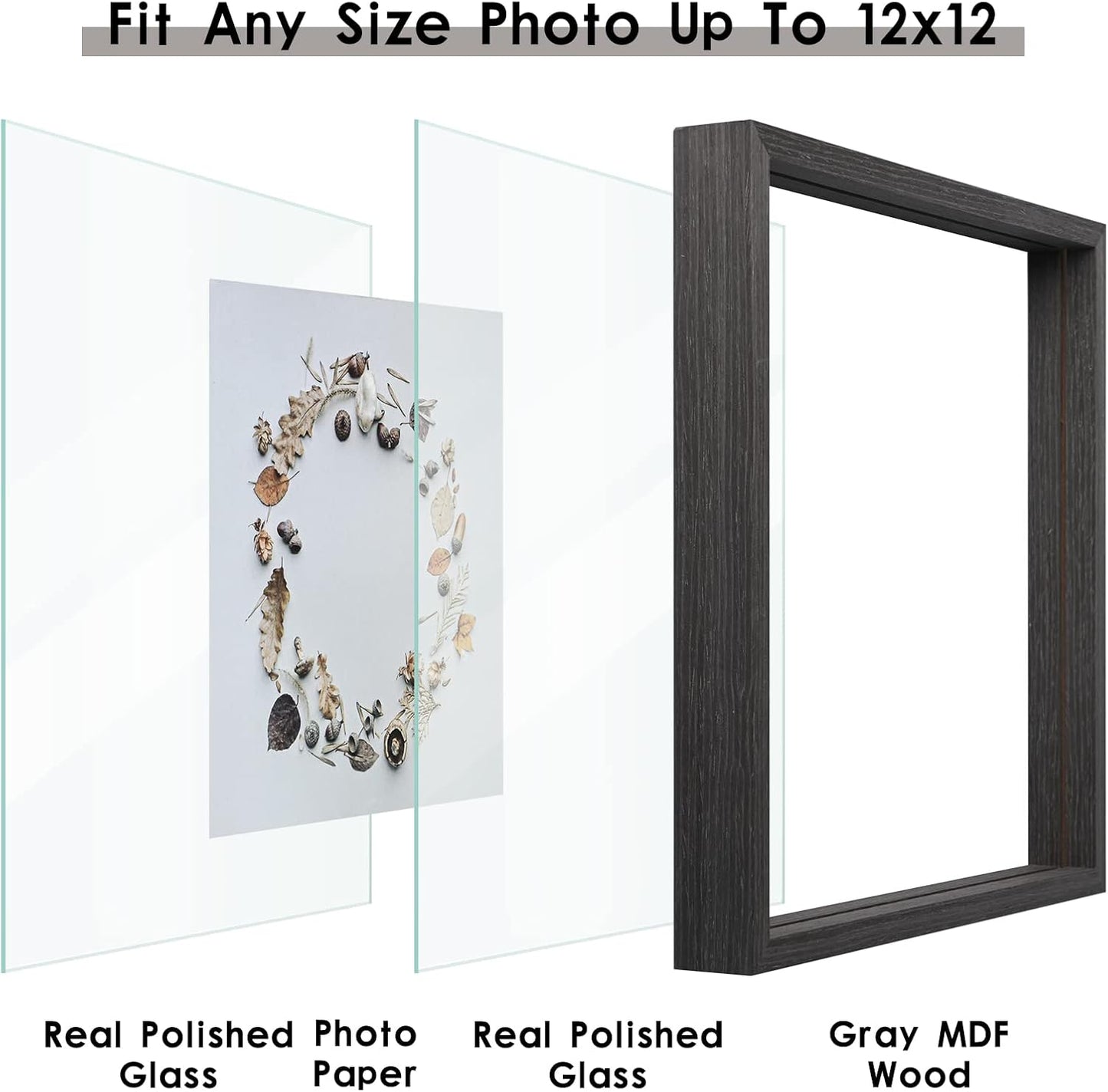 MUYE 11x14 Floating Frame Set of 2,Double Glass Rustic Frame,Display Any Size Photo up to 11x14,Wall Mount or Tabletop Standing,Natural