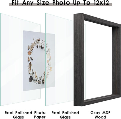 MUYE 11x14 Floating Frame Set of 2,Double Glass Rustic Frame,Display Any Size Photo up to 11x14,Wall Mount or Tabletop Standing,Natural