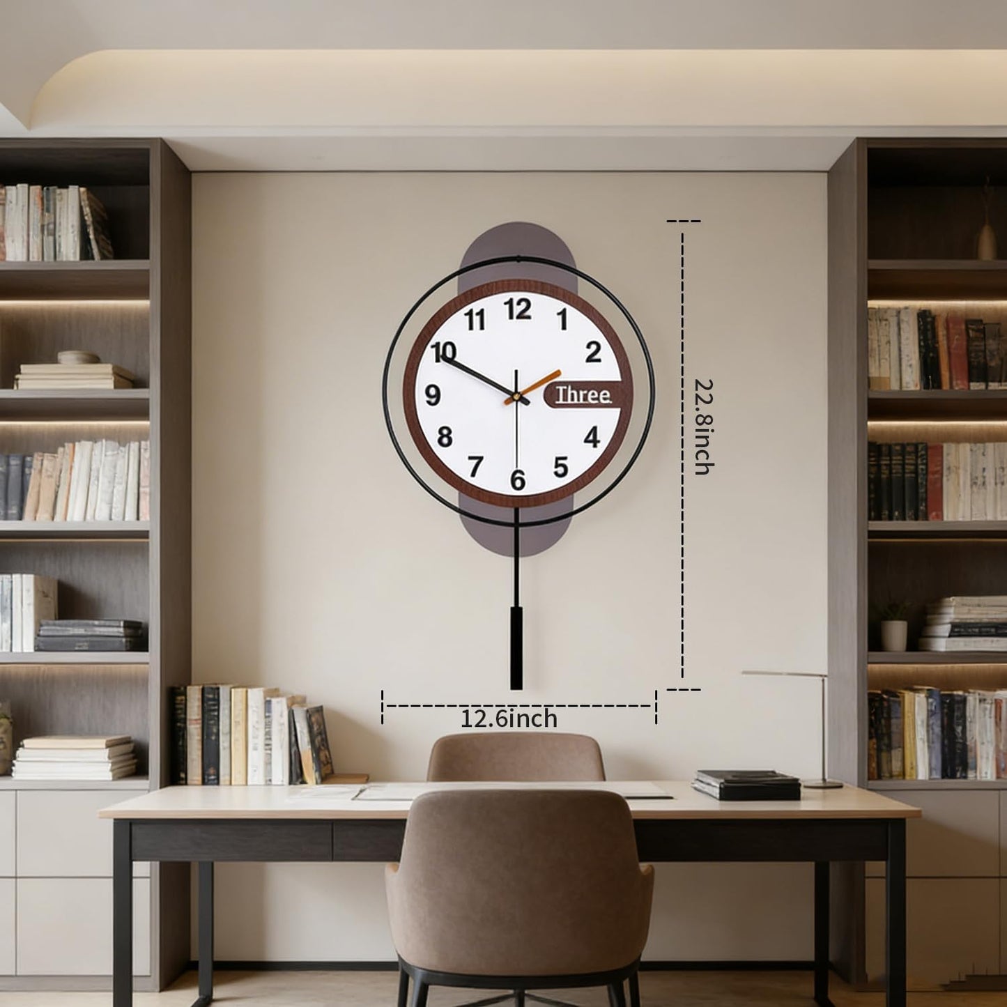 Wall Clock with Pendulum,Silent Quality Quartz Battery Operated,Modern Large Wall Clocks for Living Room Kitchen Home Bathroom Bedroom Wall Decor,16.2x26Inch(Black)