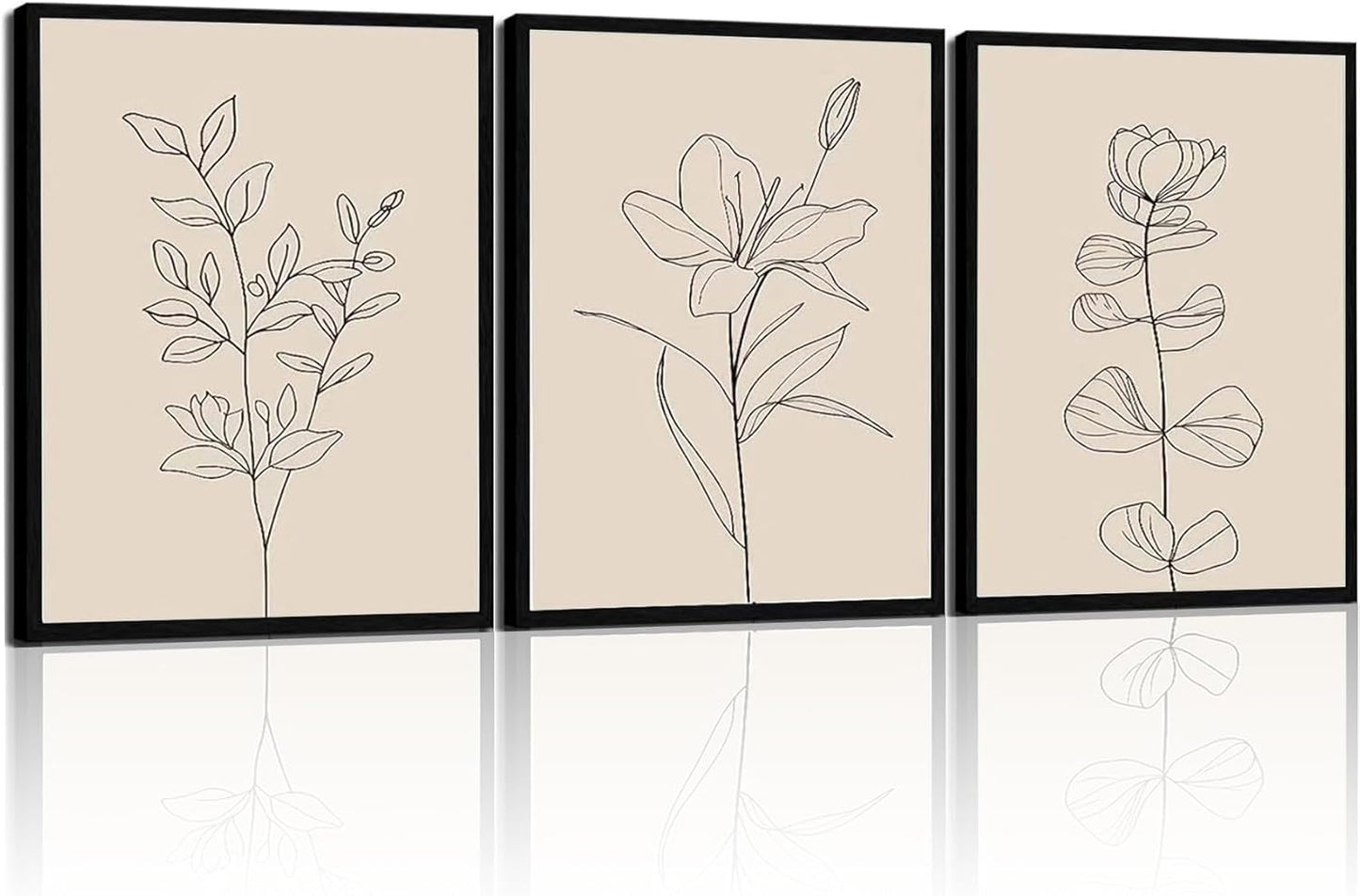 CHTEXA Minimalist Botanical Wall Art Set Of 3 Framed Canvas Prints Neutral Beige Plant Line Art Decor For Living Room Bedroom Bathroom Office 12x16 Inch