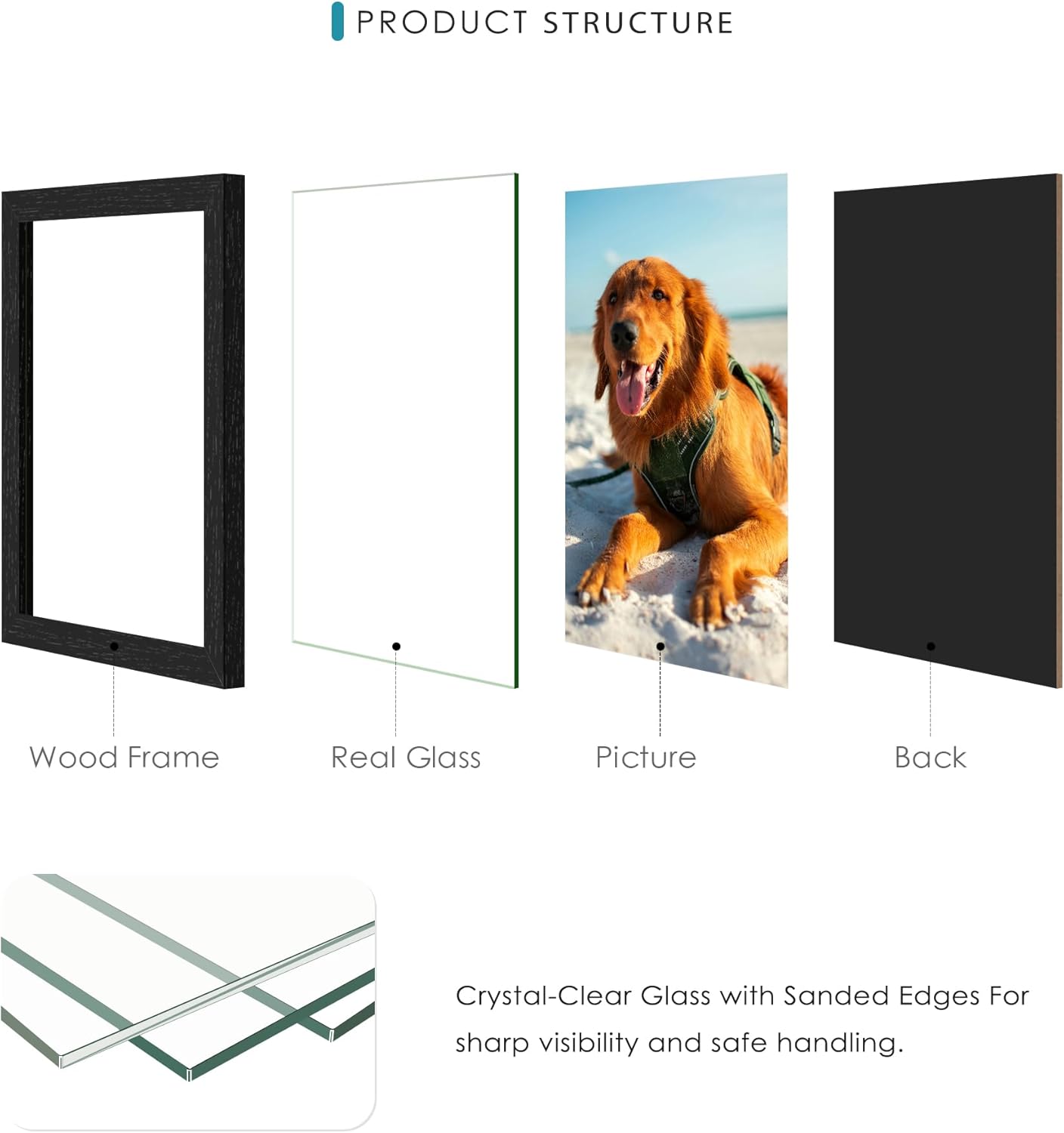 DUENPY 4x6 Collage Picture Frames, 12-Pack Solid Wood Photo Frame, Picture Frames Collage Wall Decor, Set with Glass Front, Assembly Required, Black