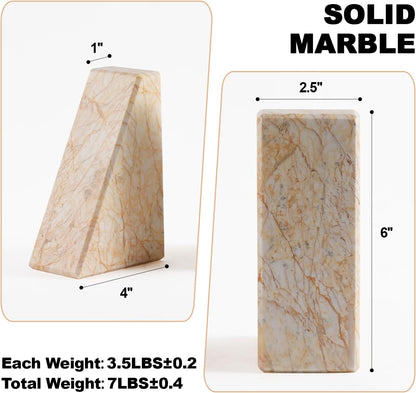 Karibiber Travertine Bookends for Heavy Books, Marble Decorative Bookends for Shelves, Heavy-Duty Stone Book Ends for Hardback Book & Cookbooks, Unique Book Stopper & Holder, Travertino Italy