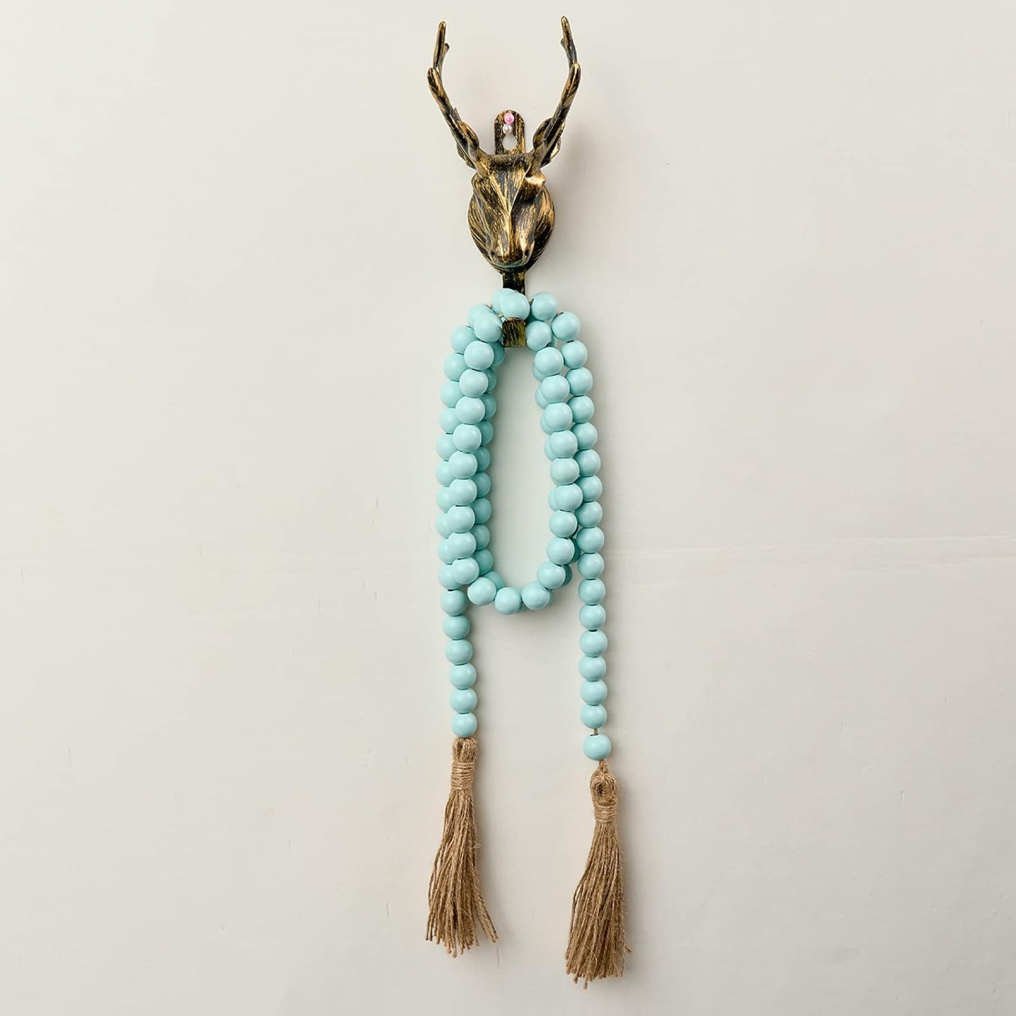OMISHE 59in Wood Bead Garland with Tassels, Decorative Beads, Farmhouse Wooden Beads Garland for Wall Hanging Home Festival Decor, Aqua, Teal