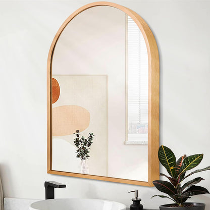 Black Arched Wall Mirror Aluminum Alloy Frame Bathroom Mirror Brushed Metal Vanity Wall Mounted Mirror for LivingRoom Bedroom Entryway Room Home Decor 16"x12"