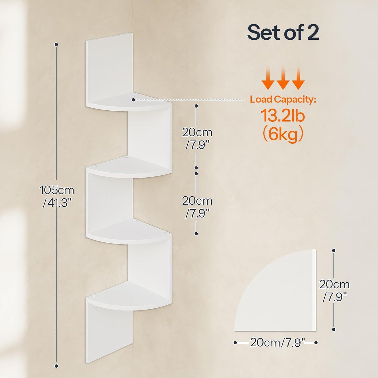 HOOBRO Corner Shelf Wall-Mounted, Set of 2 Floating Corner Shelves for Wall, 4-Tier Corner Bookshelves for Living Room, Bedroom, Bathroom, Home Office, Black BK25BJP201