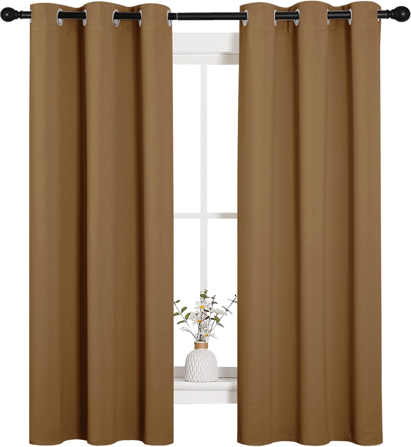 NICETOWN Halloween Pitch Black Solid Thermal Insulated Grommet Blackout Curtains/Drapes for Bedroom Window (2 Panels, 42 inches Wide by 63 inches Long, Black) - Colors A
