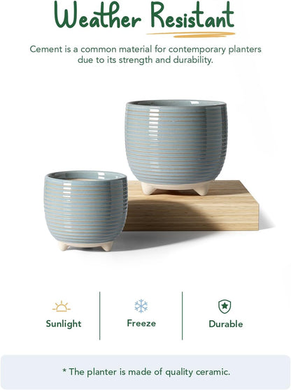 LE TAUCI Ceramic Plant Pots, 5.1 + 6.4 Inch Footed Pots for Plants, Modern Flower Pots for Home and Office, Indoor Planters with Drainage, Reactive Glaze White