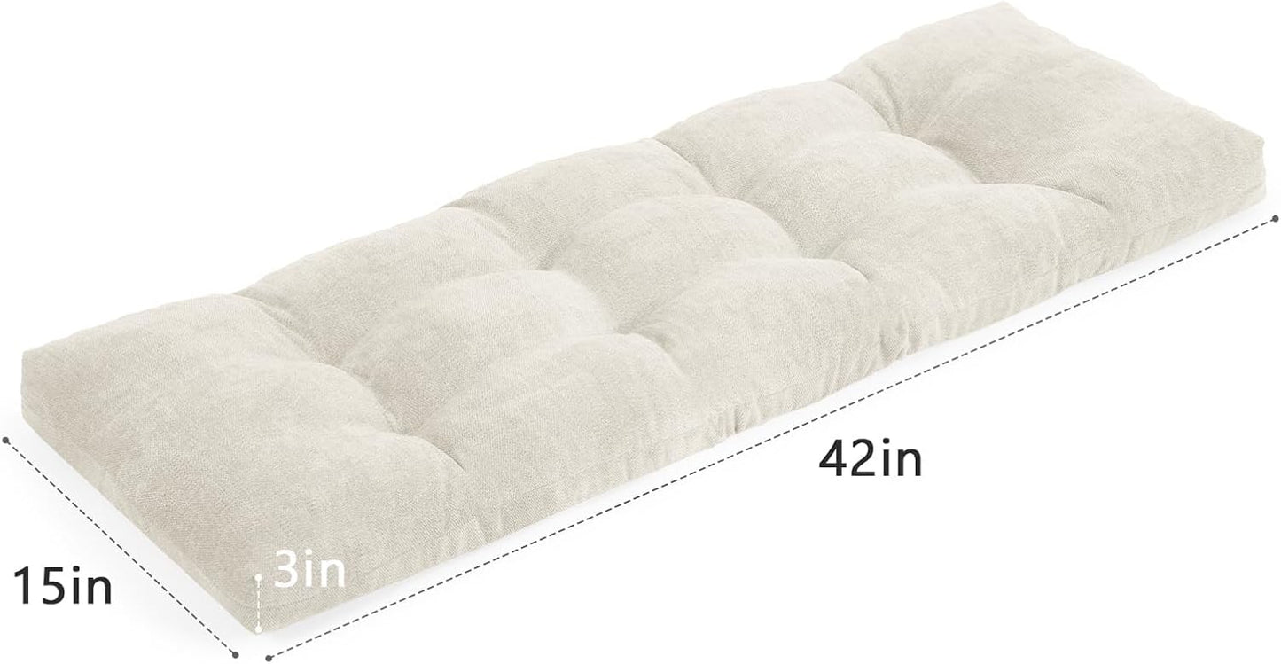 baibu 36 Inch Memory Foam Bench Cushion, Dual-Layer Patent Design Non-Slip Indoor Bench Cushion with Ties, 36x15x3Inch, Beige