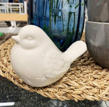 New White Modern Farmhouse Bird Figurine, Bird Statue Sculpture - Carved Rustic Distressed Animal Bird Ornaments - Home Decor Accents Collectible Bird Figurine | Spring