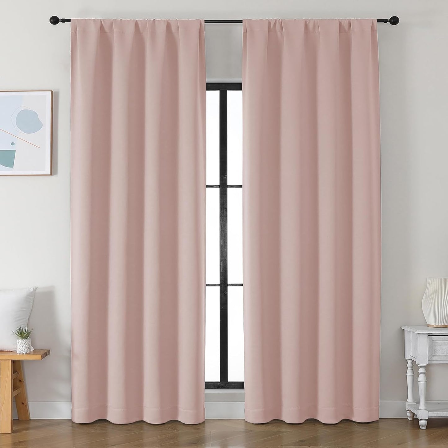 Simplebrand Ava Sage Green Blackout Curtains for Bedroom 63 Inch Length 2 Panels Set, Solid Thermal Insulated Energy Saving Rod Pocket Window Treatment Curtains Blackout Drapes, W40 x L63 Inch, Sage - Colors A