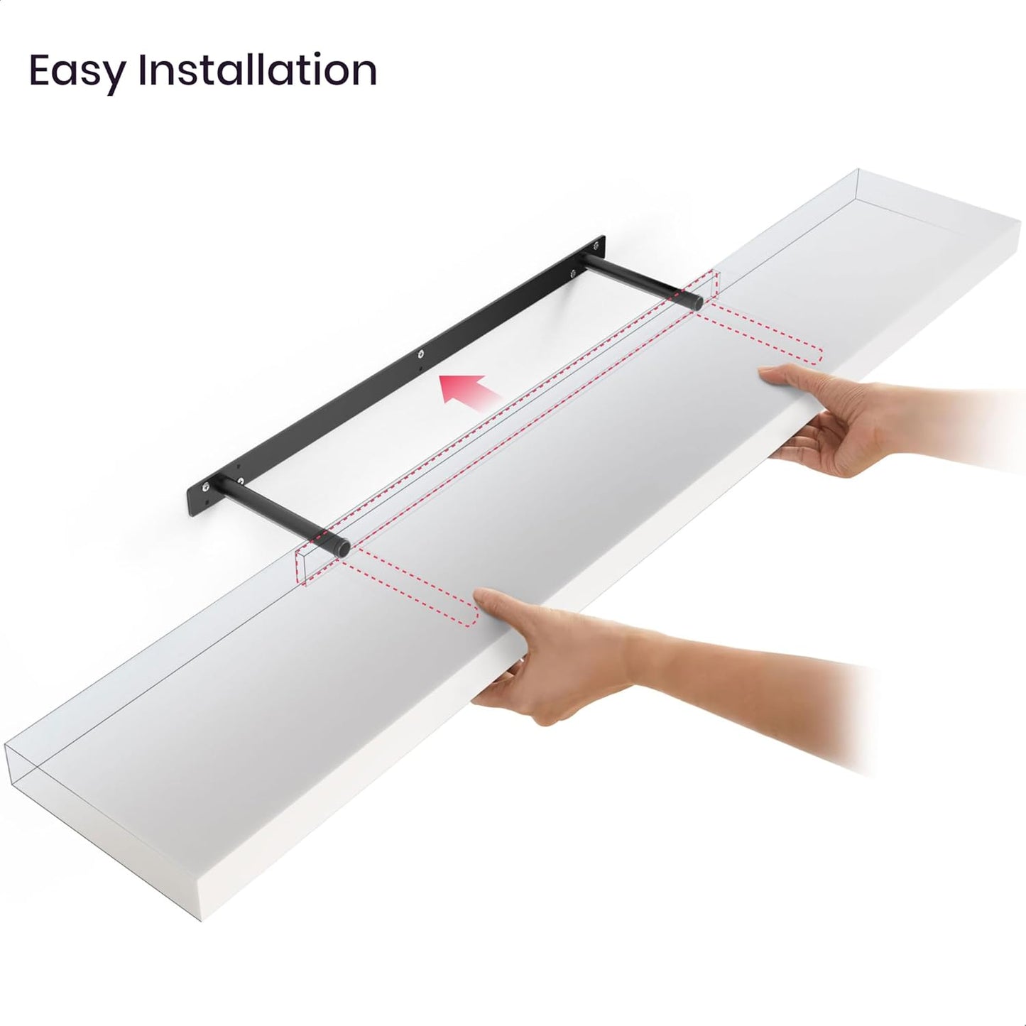 Ballucci Floating Shelves for Wall, 48" Wood Wall Shelf Set of 2, with Invisible Brackets for Bathroom, Living Room, Bedroom, Kitchen, Nursery, 8" Deep, Black