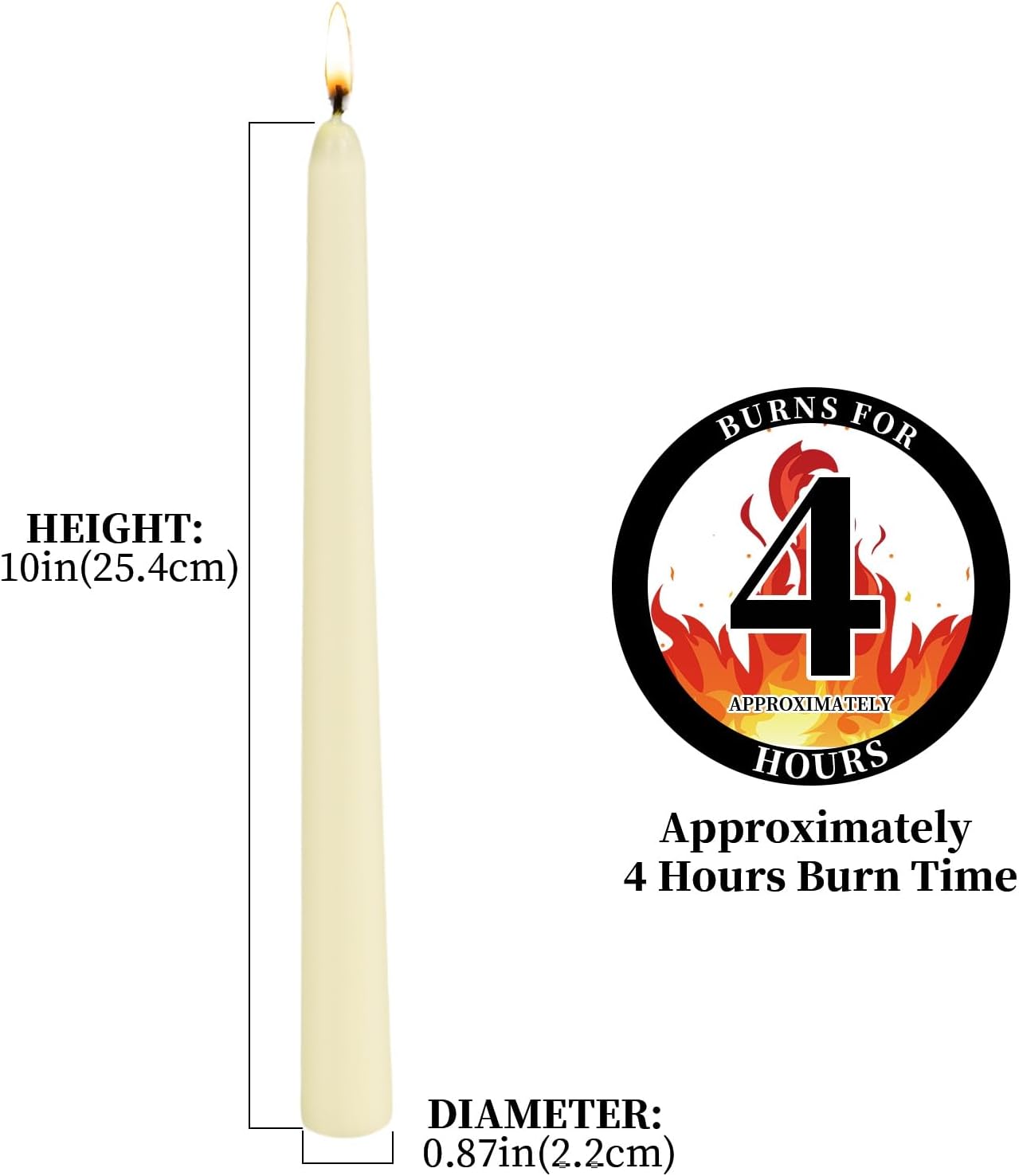 KONNI 0.87×10 Inch Ivory Taper Candles, Unscented and Smokeless Tall Candlesticks, 10 Pack Tapered Candles with Cotton Wicks, Long Burning, Ideal for Weddings, Dinner Parties, and Home Décor