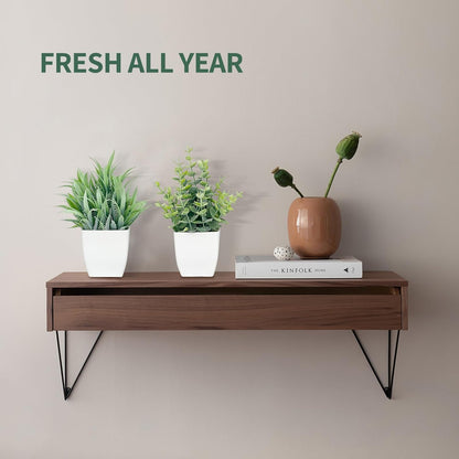 2 Pack Artificial Potted Plants Small Fake Eucalyptus - 7.5 Inch Mini Indoor Plants for Shelf, Desk, Bathroom Decor, Mantel Real Touch Faux Greenery (Sage Green)