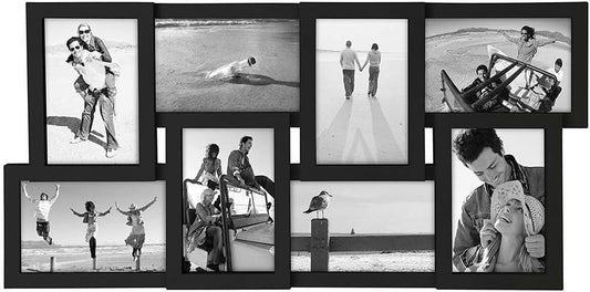 Malden International Designs Collage Picture Frame for Wall, Holds Eight Photos : 4-6x4 and 4-4x6 Inch - Black Plastic, Wall Decor for the Home