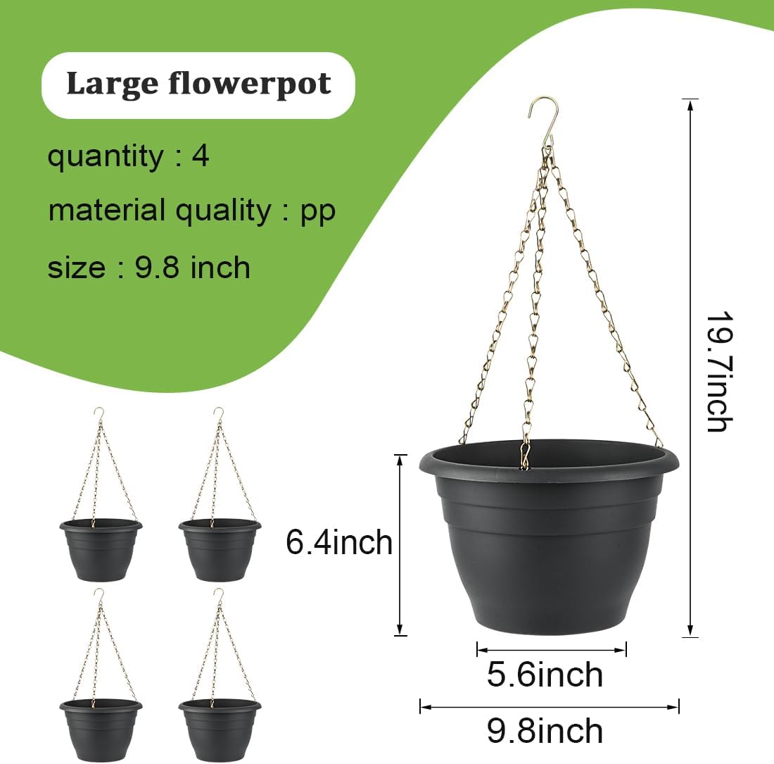 RooTrimmer Hanging Planters for Indoor Outdoor Plants 8 and 10 Inch, 4 Packs Hanging Flower Pot with Drainage Holes, Self-Watering Hanging Basket Perfect for Home, Office and Garden, White