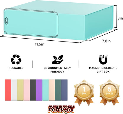 PSHVYM Gift Boxes with Lids, 11.5x7.8x3 In Forest Green Gift Box for Presents Magnetic Closure for T-Shirts, Gloves, Scarves, Books, Baby Clothes, Robes Clothing Gift Wrap, Contains Card, Ribbon