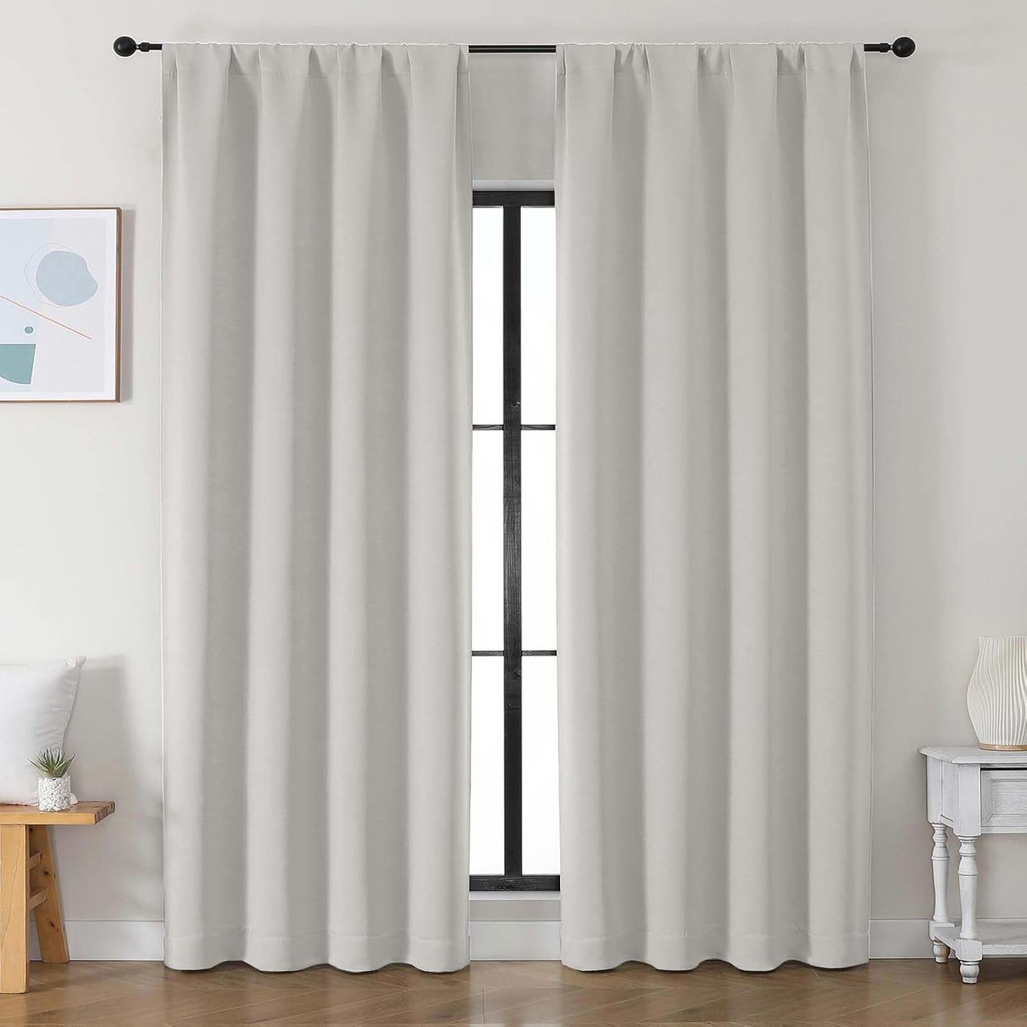 Simplebrand Ava Sage Green Blackout Curtains for Bedroom 63 Inch Length 2 Panels Set, Solid Thermal Insulated Energy Saving Rod Pocket Window Treatment Curtains Blackout Drapes, W40 x L63 Inch, Sage - Colors A
