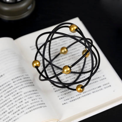 5.5" Gold Metal Geometric Sculpture, Modern Square Decorative Sphere, Small Tabletop Decoration Ball for Home Office Table Shelf Living Room Bedroom Desk Decor