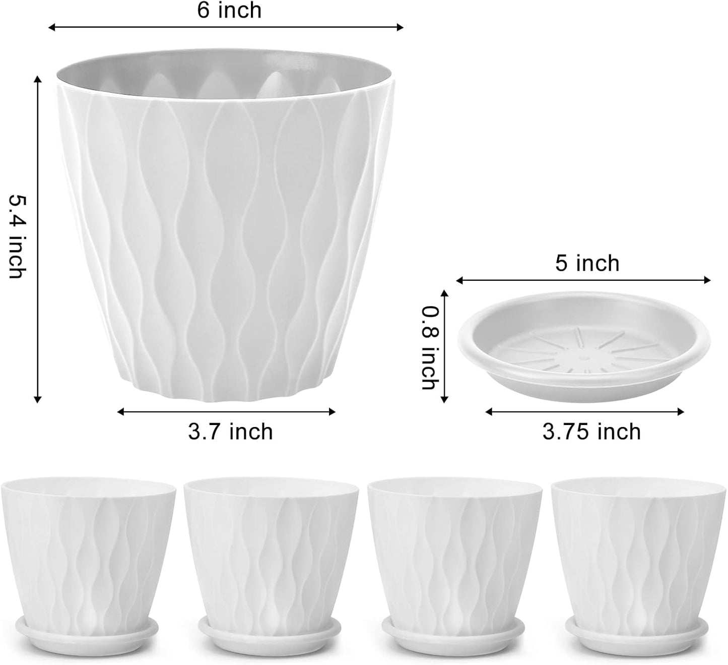 YNNICO 6 inch Plant Pots, 5 Pack Flower Pots Outdoor Indoor, Planters with Drainage Holes and Tray Saucers（Multicolor）