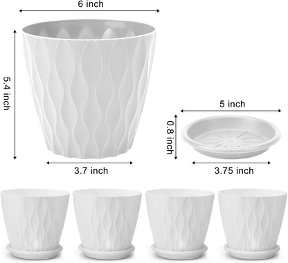 YNNICO 6 inch Plant Pots, 5 Pack Flower Pots Outdoor Indoor, Planters with Drainage Holes and Tray Saucers（Multicolor）