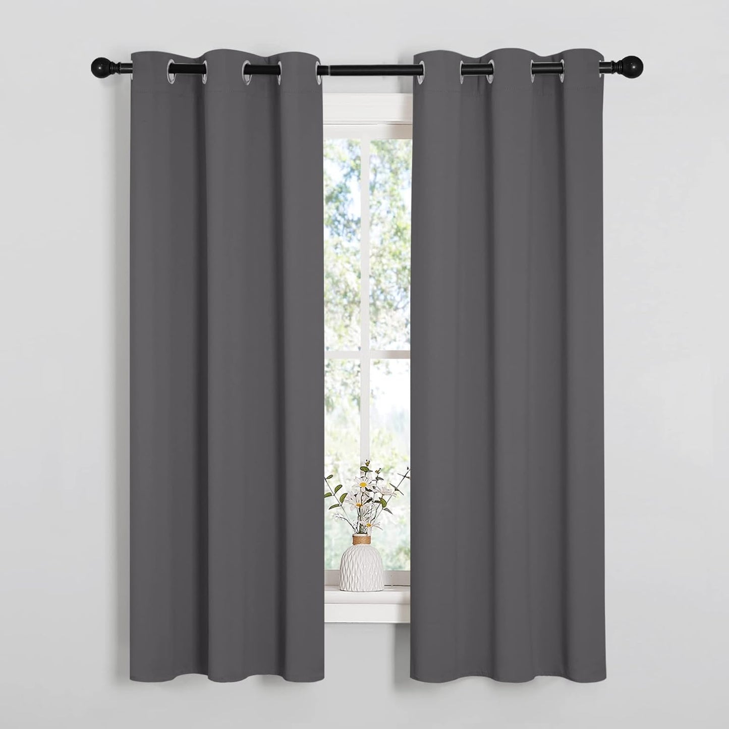 NICETOWN Halloween Pitch Black Solid Thermal Insulated Grommet Blackout Curtains/Drapes for Bedroom Window (2 Panels, 42 inches Wide by 63 inches Long, Black) - Colors E