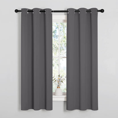 NICETOWN Halloween Pitch Black Solid Thermal Insulated Grommet Blackout Curtains/Drapes for Bedroom Window (2 Panels, 42 inches Wide by 63 inches Long, Black) - Colors E