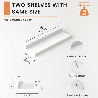 FLYJOE Picture Ledge Shelf, Floating Shelves Set of 2, 48 Inches Long Large Nursery Book Shelves for Toys Storage, Kids Bookshelf Wall Mounted for Living Room Bedroom Decor Books Photo Frames, Walnut