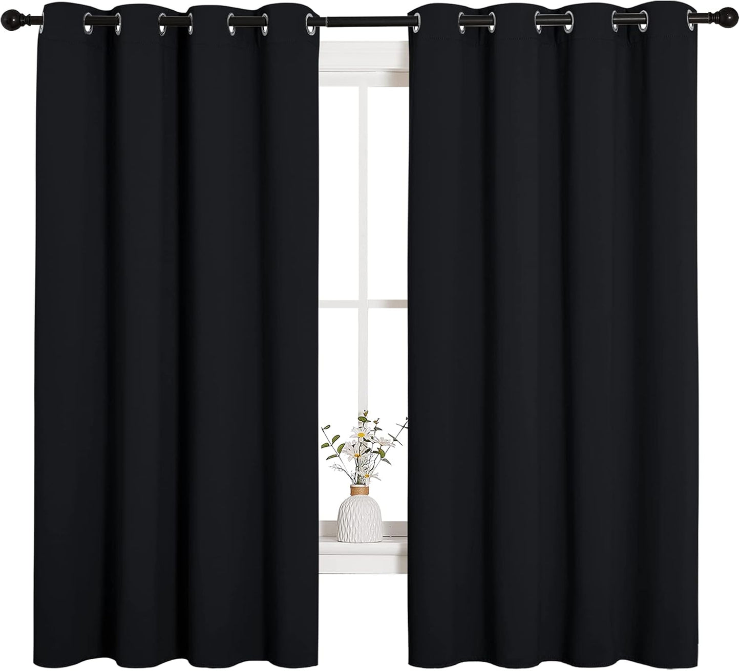NICETOWN Halloween Pitch Black Solid Thermal Insulated Grommet Blackout Curtains/Drapes for Bedroom Window (2 Panels, 42 inches Wide by 63 inches Long, Black) - Colors E